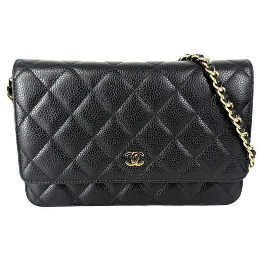 CHANEL シャネル チェーンウォレット マトラッセ ショルダーバッグ ココマーク 財布 キャビアスキン ブラック 黒 ゴールド金具 レディース【中古品】