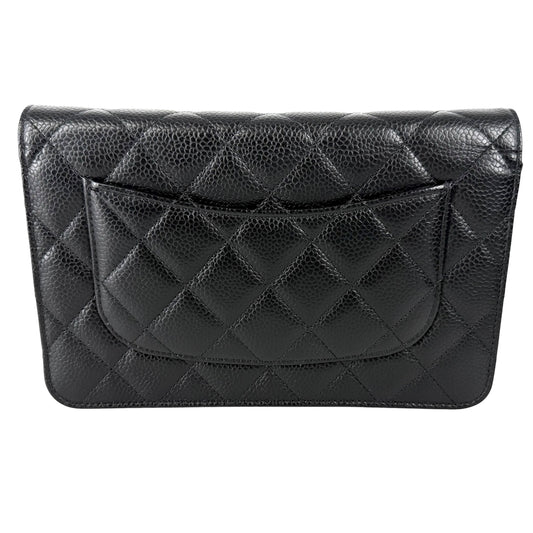 CHANEL シャネル チェーンウォレット マトラッセ ショルダーバッグ ココマーク 財布 キャビアスキン ブラック 黒 ゴールド金具 レディース【中古品】