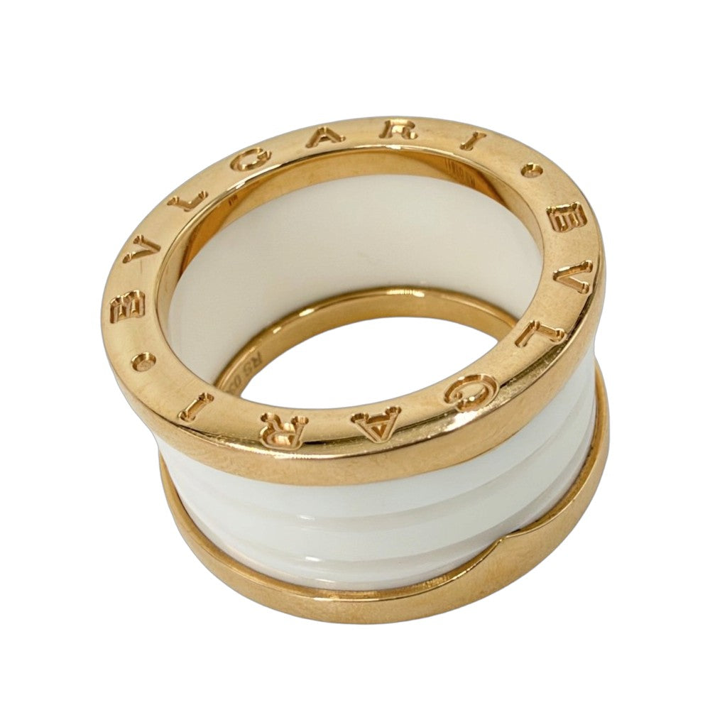 BVLGARI ブルガリ 指輪 ビーゼロワンリング B-ZERO1 18金PG 4バンド 55サイズ K18ピンクゴールド セラミック 約13.5号 ホワイト 白 ゴールド ユニセックス 約10.9g【中古品】