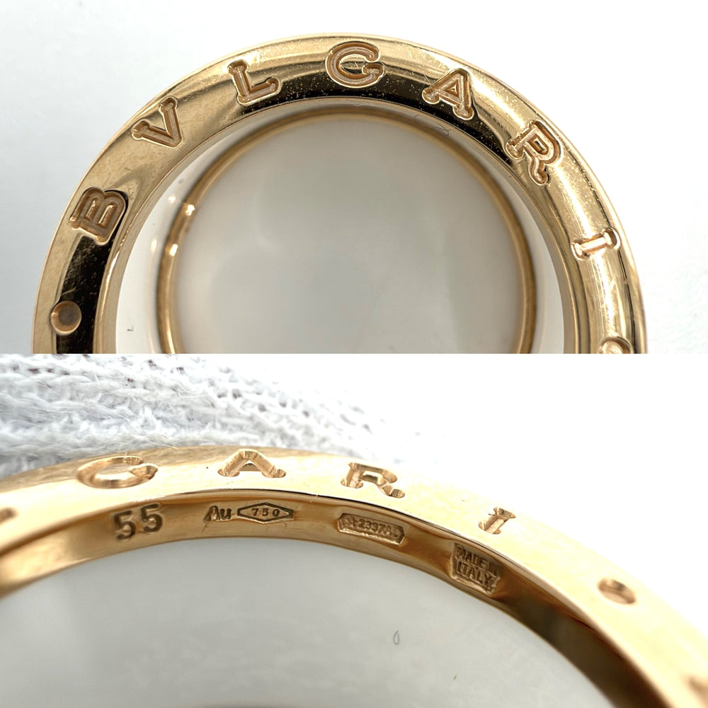 BVLGARI ブルガリ 指輪 ビーゼロワンリング B-ZERO1 18金PG 4バンド 55サイズ K18ピンクゴールド セラミック 約13.5号 ホワイト 白 ゴールド ユニセックス 約10.9g【中古品】