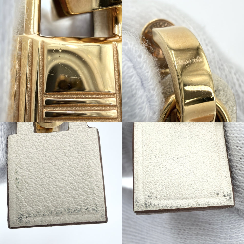 HERMES エルメス ピアス オーケリー カデナ アクセサリー レザー ホワイト 白 GP レザー Z刻印 アイボリー ゴールド レディース 約15.0g 2021年【中古品】