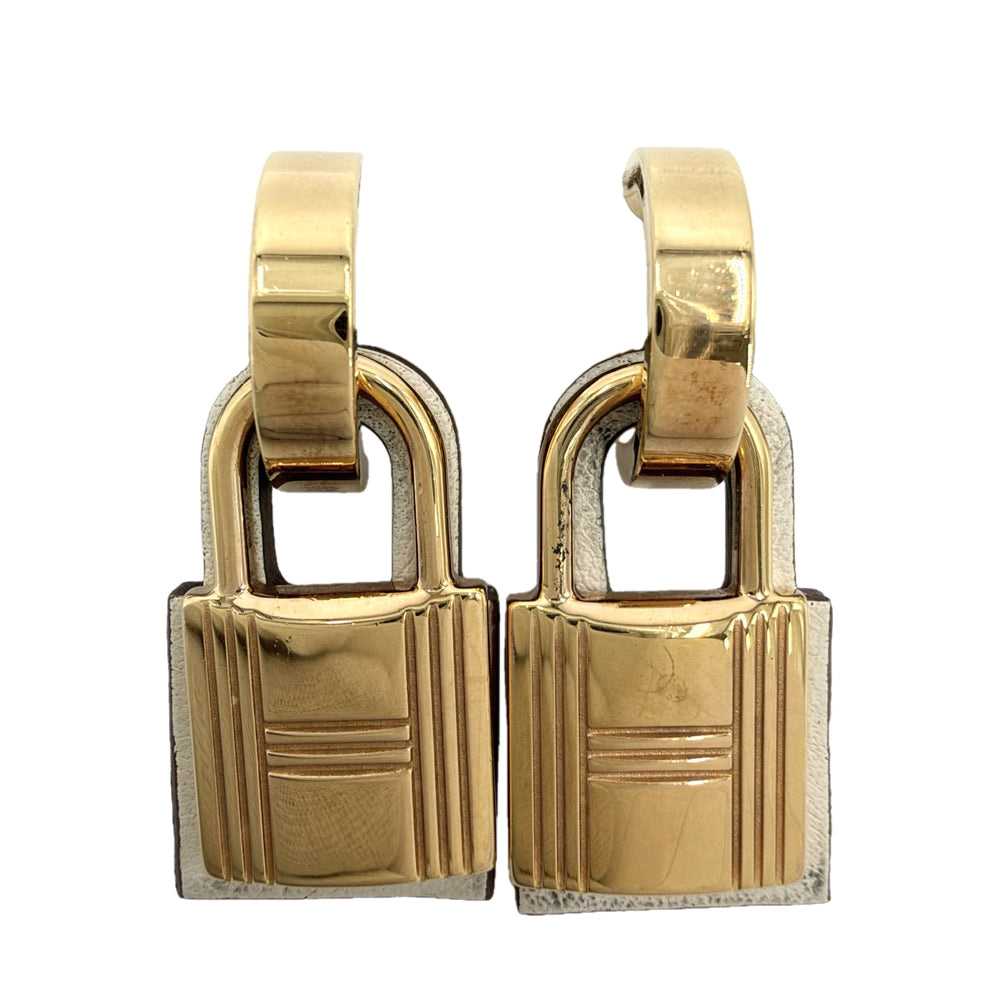 HERMES エルメス ピアス オーケリー カデナ アクセサリー レザー ホワイト 白 GP レザー Z刻印 アイボリー ゴールド レディース 約15.0g 2021年【中古品】
