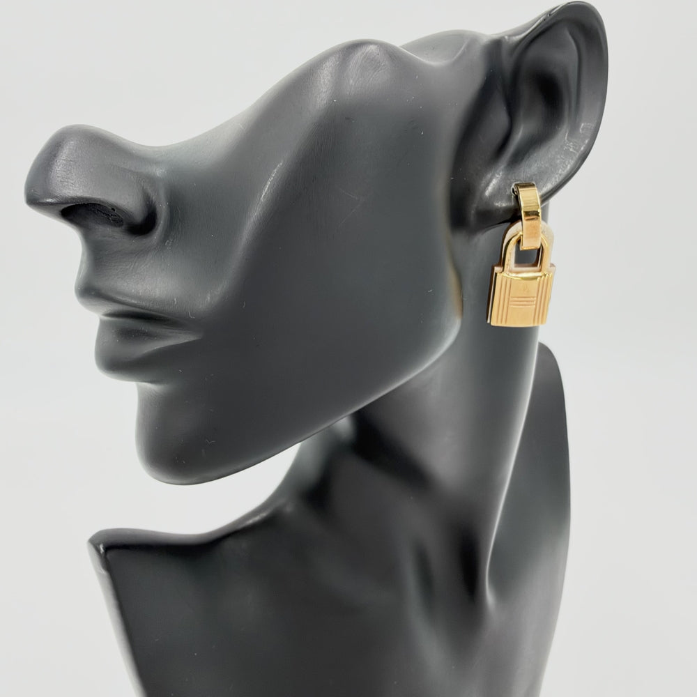 HERMES エルメス ピアス オーケリー カデナ アクセサリー レザー ホワイト 白 GP レザー Z刻印 アイボリー ゴールド レディース 約15.0g 2021年【中古品】