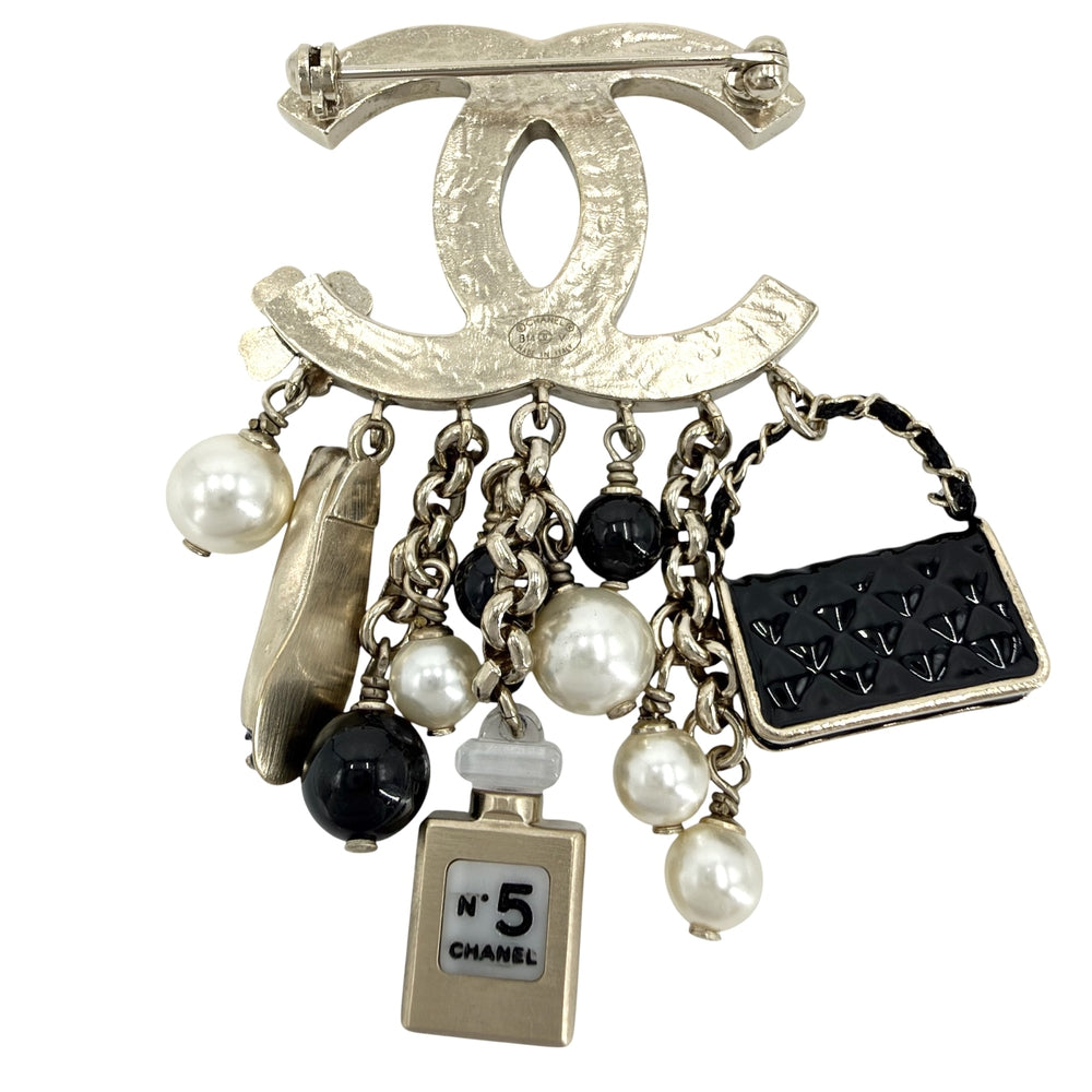 CHANEL シャネル ブローチ ココマーク アクセサリー GP フェイクパール B14V ブラック 黒 ゴールド レディース 約32.6g 2014年【中古品】