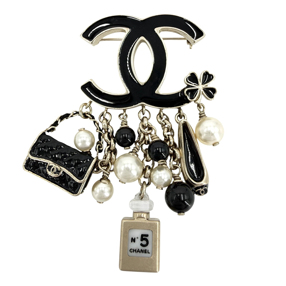 CHANEL シャネル ブローチ ココマーク アクセサリー GP フェイクパール B14V ブラック 黒 ゴールド レディース 約32.6g 2014年【中古品】