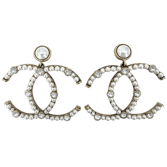 CHANEL シャネル ピアス ココマーク アクセサリー GP フェイクパール ラインストーン F20C ゴールド ホワイト 白 レディース 約20.6g 2020年【中古品】