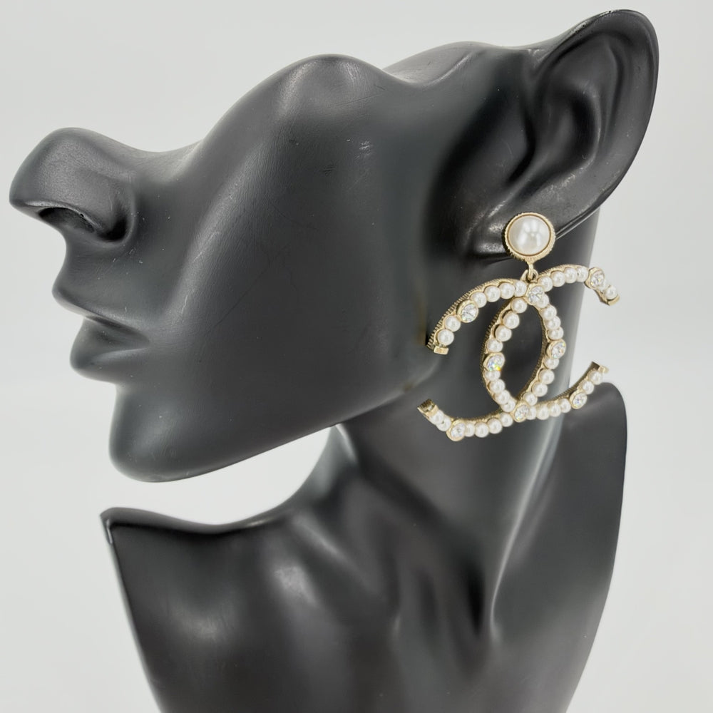 CHANEL シャネル ピアス ココマーク アクセサリー GP フェイクパール ラインストーン F20C ゴールド ホワイト 白 レディース 約20.6g 2020年【中古品】