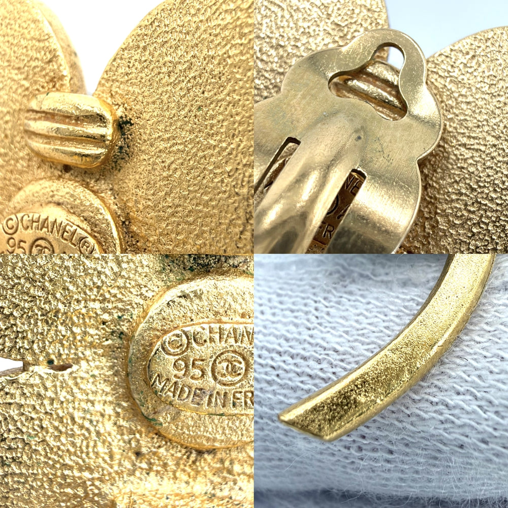 CHANEL シャネル イヤリング クローバー ヴィンテージ アクセサリー GP 95A ゴールド グリーン 緑 レディース 約24.9g 1995年【中古品】