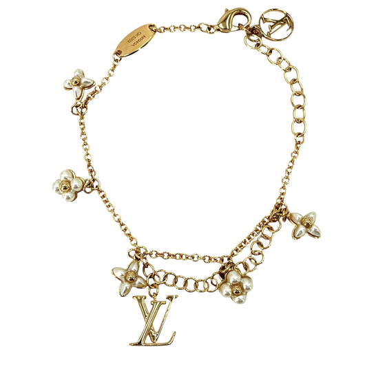 LOUIS VUITTON ルイヴィトン ブレスレット LVフローグラム アクセサリー メタル フェイクパール M0940A ゴールド レディース 約6.0g【中古品】