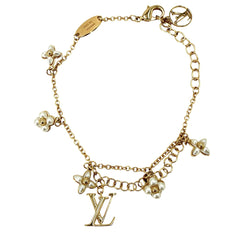 LOUIS VUITTON ルイヴィトン ブレスレット LVフローグラム アクセサリー メタル フェイクパール M0940A ゴールド レディース 約6.0g【中古品】