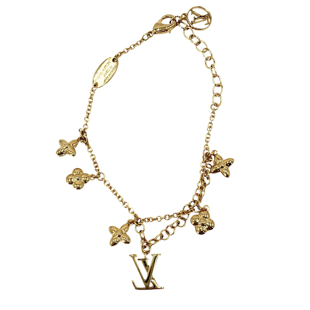 LOUIS VUITTON ルイヴィトン ブレスレット LVフローグラム アクセサリー メタル フェイクパール M0940A ゴールド レディース 約6.0g【中古品】