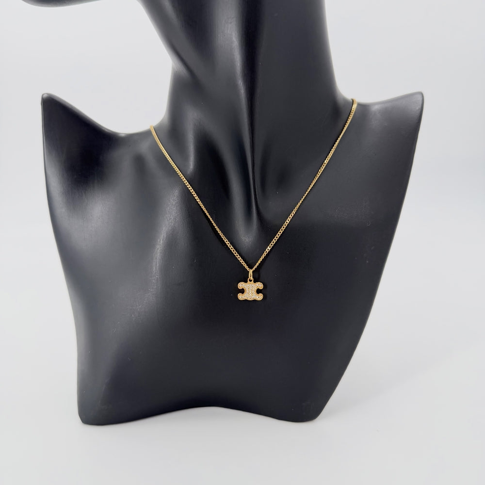 CELINE セリーヌ ネックレス トリオンフ アクセサリー ラインストーン ゴールド レディース 約3.6g【中古品】