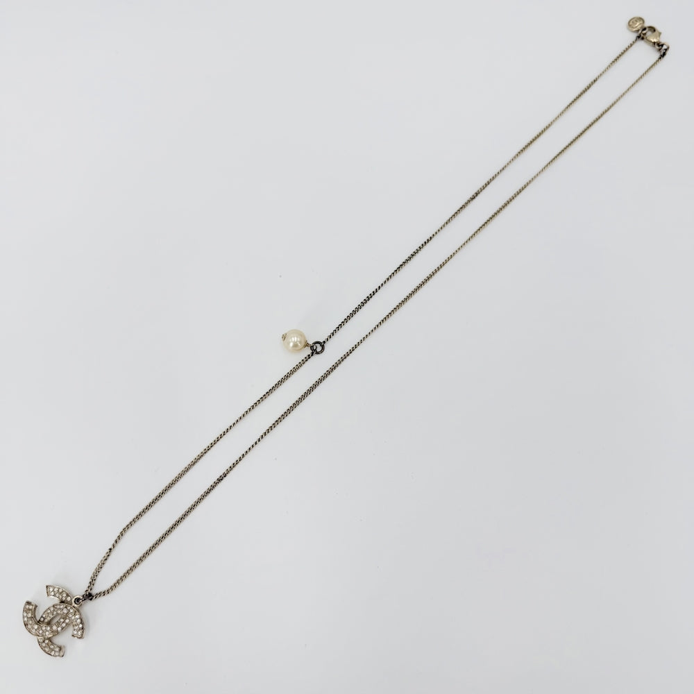 CHANEL シャネル ネックレス ココマーク アクセサリー GP ラインストーン フェイクパール 14A ゴールド レディース 約9.6g 2014年【中古品】