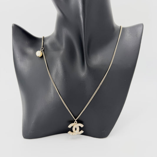 CHANEL シャネル ネックレス ココマーク アクセサリー GP ラインストーン フェイクパール 14A ゴールド レディース 約9.6g 2014年【中古品】