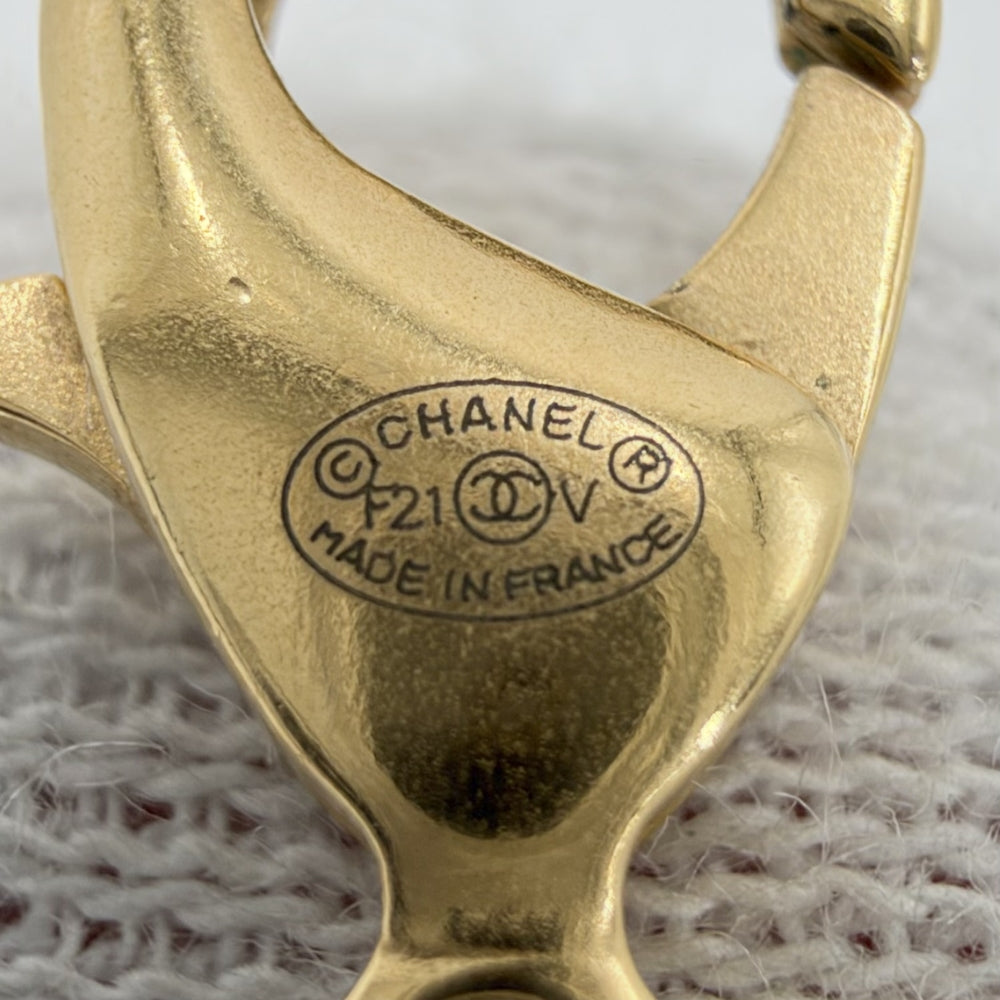CHANEL シャネル ネックレス 香水モチーフ ココマーク ロングネックレス アクセサリー パフューム GP フェイクパール ラインストーン レザー F21V ゴールド レディース 約51.1g 2021年【中古品】