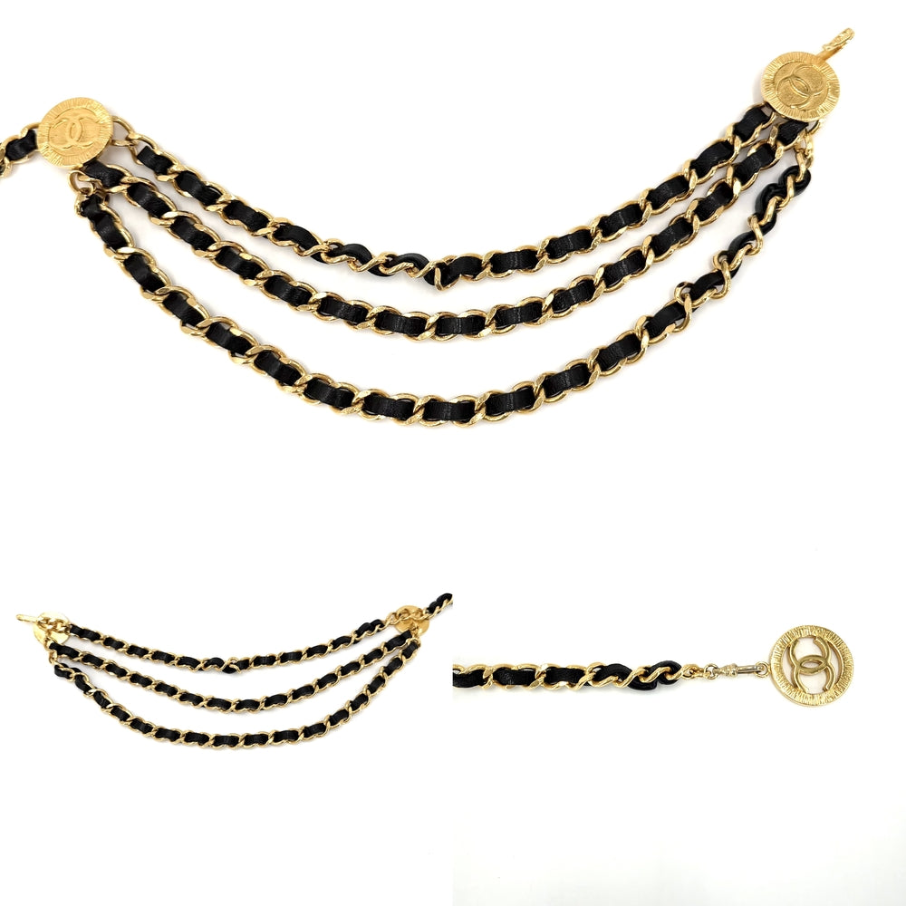 CHANEL シャネル ベルト メダル チェーンベルト ファッションアイテム ココマーク ヴィンテージ GP レザー ブラック 黒 ゴールド金具 レディース 1984年【中古品】