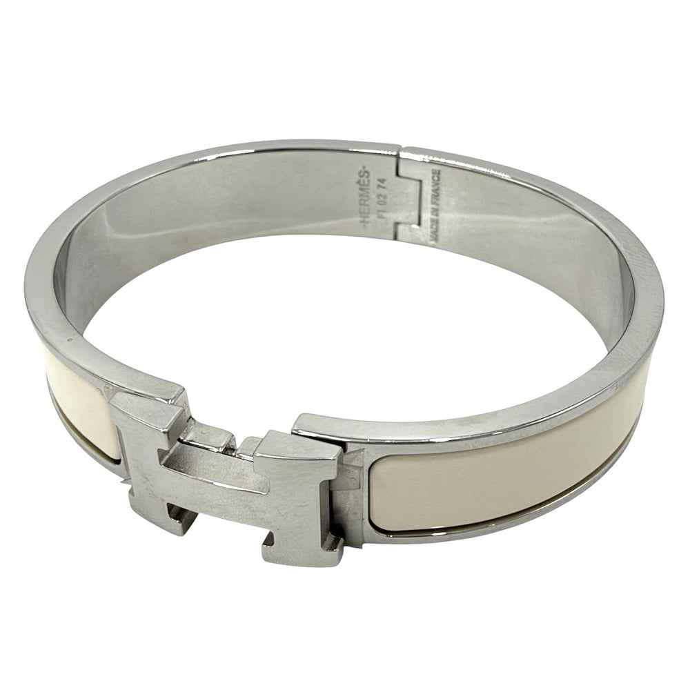 HERMES エルメス バングル クリックH ブレスレット アクセサリー 小物 オフホワイト シルバー金具 レディース 約35.4g【中古品】