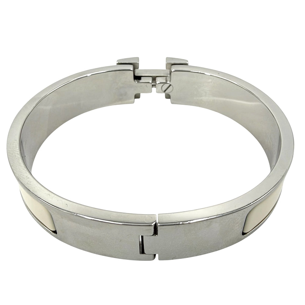 HERMES エルメス バングル クリックH ブレスレット アクセサリー 小物 オフホワイト シルバー金具 レディース 約35.4g【中古品】
