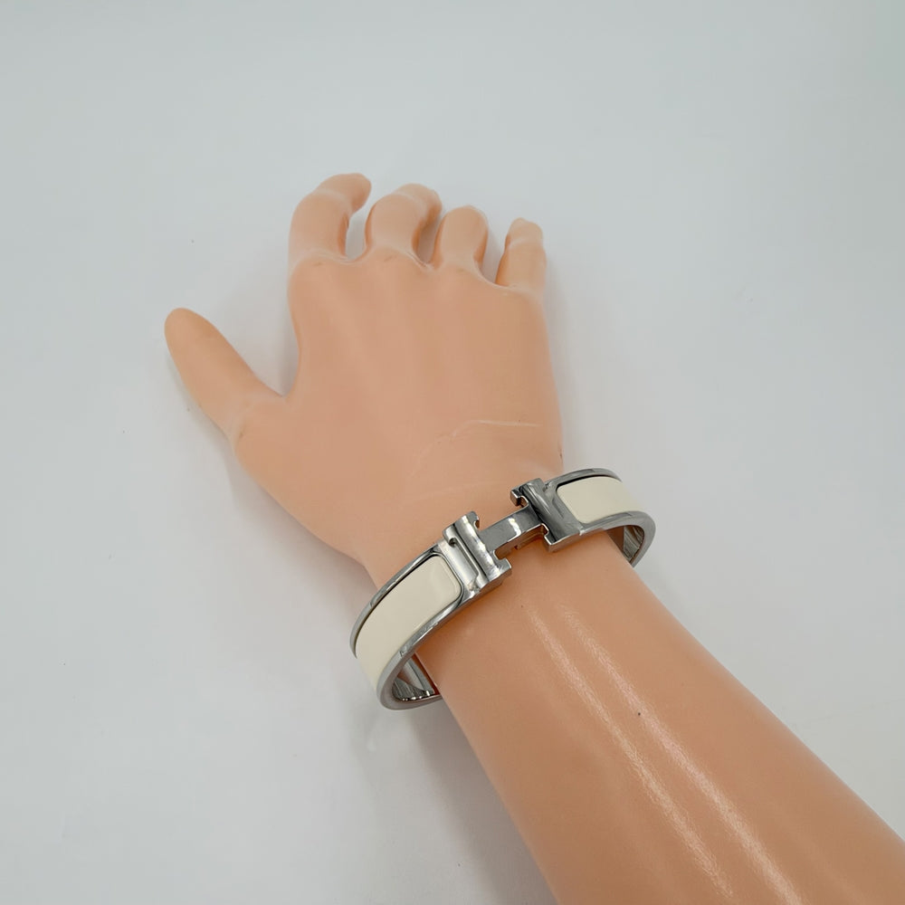 HERMES エルメス バングル クリックH ブレスレット アクセサリー 小物 オフホワイト シルバー金具 レディース 約35.4g【中古品】