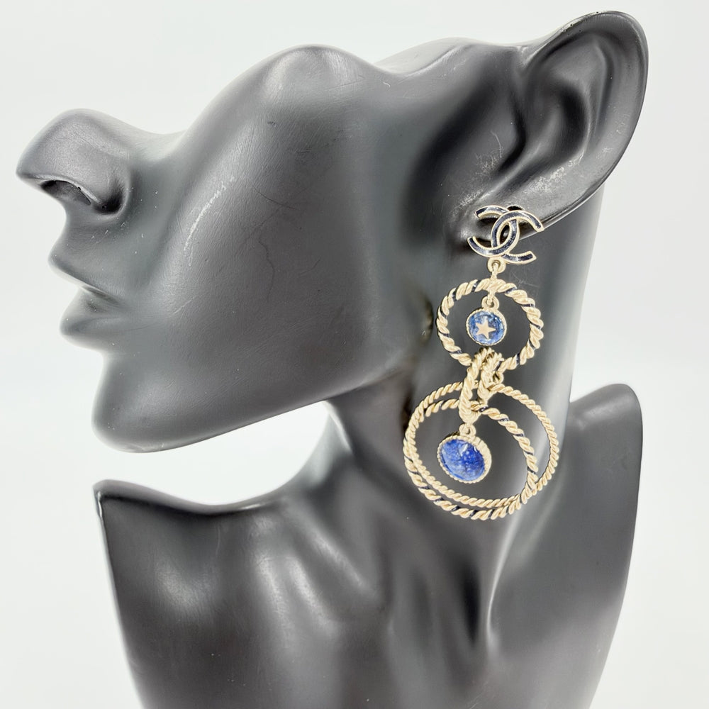 CHANEL シャネル ピアス ココマーク アクセサリー スイング 星 スター GP A19C ブルー 青 レディース 約21.7g 2019年【中古品】