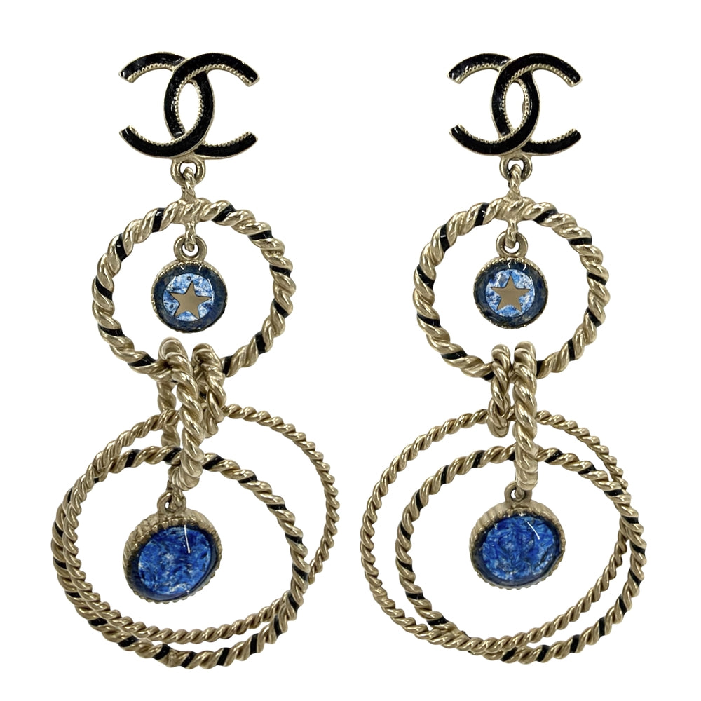 CHANEL シャネル ピアス ココマーク アクセサリー スイング 星 スター GP A19C ブルー 青 レディース 約21.7g 2019年【中古品】