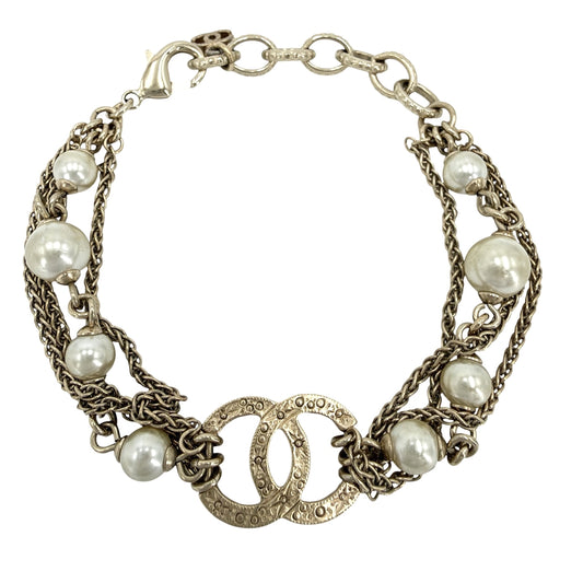 CHANEL シャネル ブレスレット ココマーク ココ ゴールド アクセサリー 小物 GP フェイクパール ラインストーン A18A レディース 約15.0g 2018年【中古品】