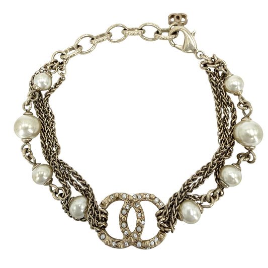 CHANEL シャネル ブレスレット ココマーク ココ ゴールド アクセサリー 小物 GP フェイクパール ラインストーン A18A レディース 約15.0g 2018年【中古品】