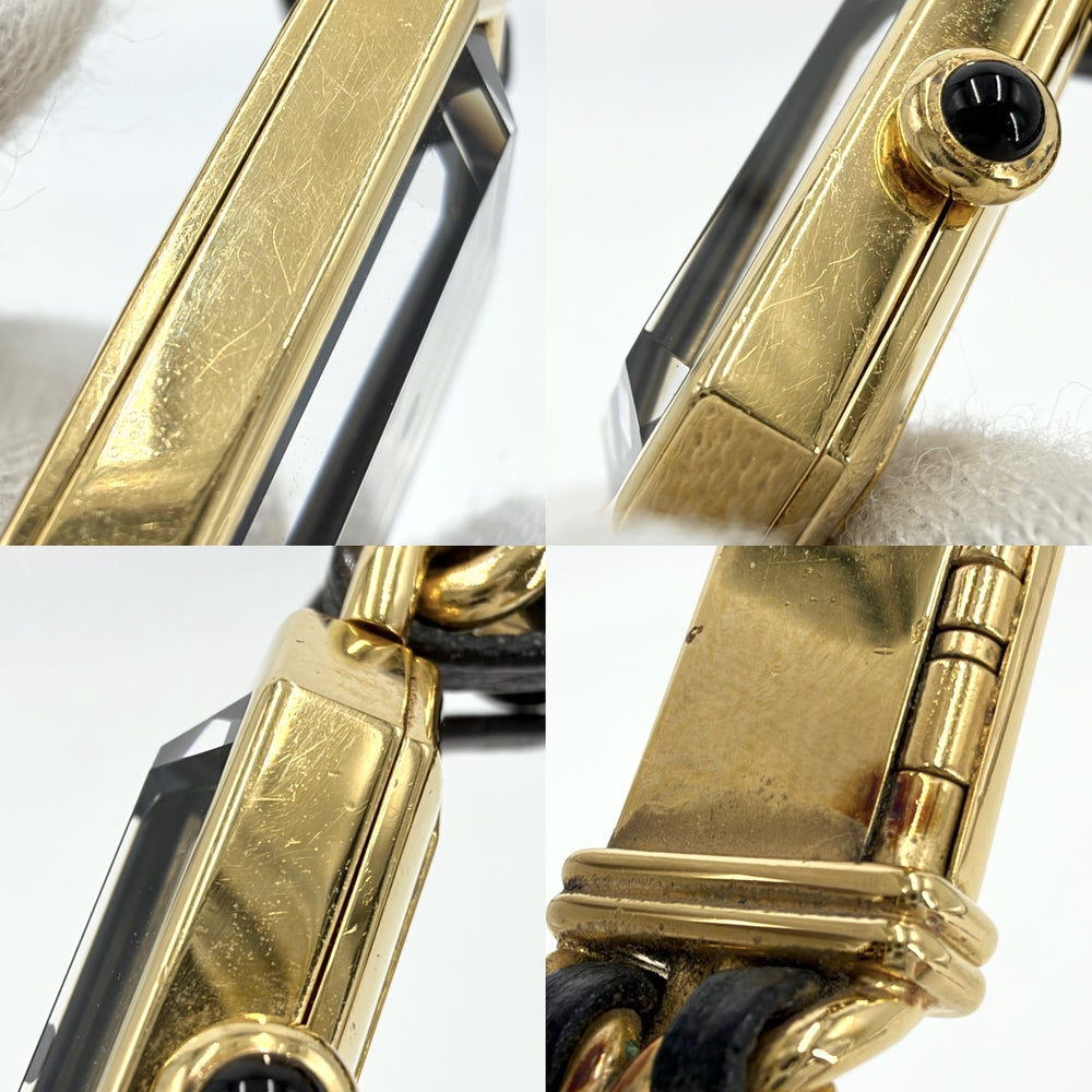 CHANEL シャネル 腕時計 プルミエールL ウォッチ 電池式 黒文字盤 QZ クオーツ GP レザー ゴールド ブラック 黒 レディース【中古品】