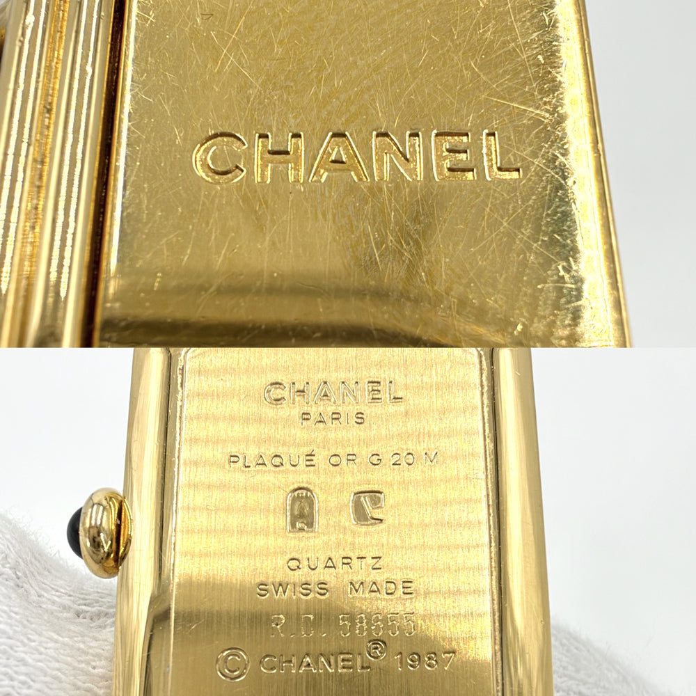 CHANEL シャネル 腕時計 プルミエールL ウォッチ 電池式 黒文字盤 QZ クオーツ GP レザー ゴールド ブラック 黒 レディース【中古品】