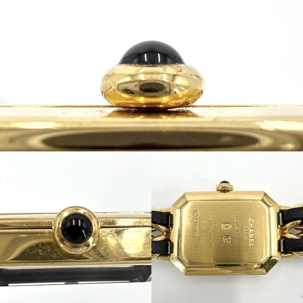 CHANEL シャネル 腕時計 プルミエールL ウォッチ 電池式 黒文字盤 QZ クオーツ GP レザー ゴールド ブラック 黒 レディース【中古品】