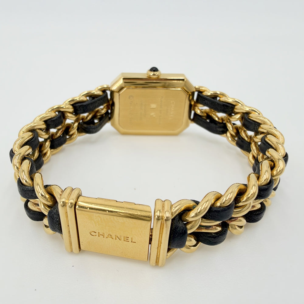 CHANEL シャネル 腕時計 プルミエールL ウォッチ 電池式 黒文字盤 QZ クオーツ GP レザー ゴールド ブラック 黒 レディース【中古品】