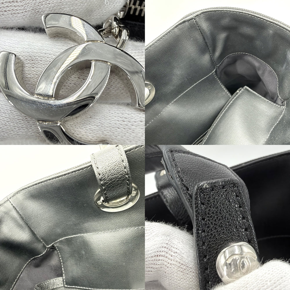 CHANEL シャネル トートバッグ パリビアリッツMM ハンドバッグ ココマーク ココマーク ポーチ付き コーティングキャンバス レザー ブラック 黒 シルバー金具 レディース【中古品】