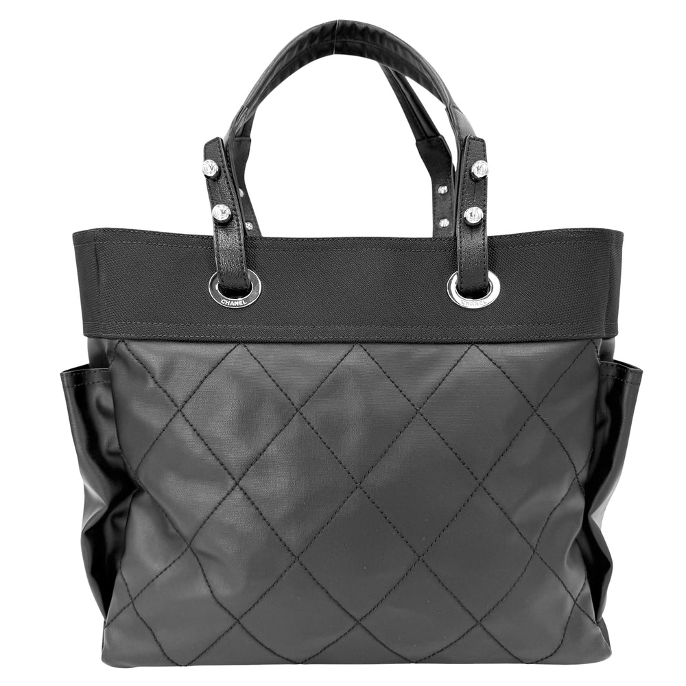 CHANEL シャネル トートバッグ パリビアリッツMM ハンドバッグ ココマーク ココマーク ポーチ付き コーティングキャンバス レザー ブラック 黒 シルバー金具 レディース【中古品】