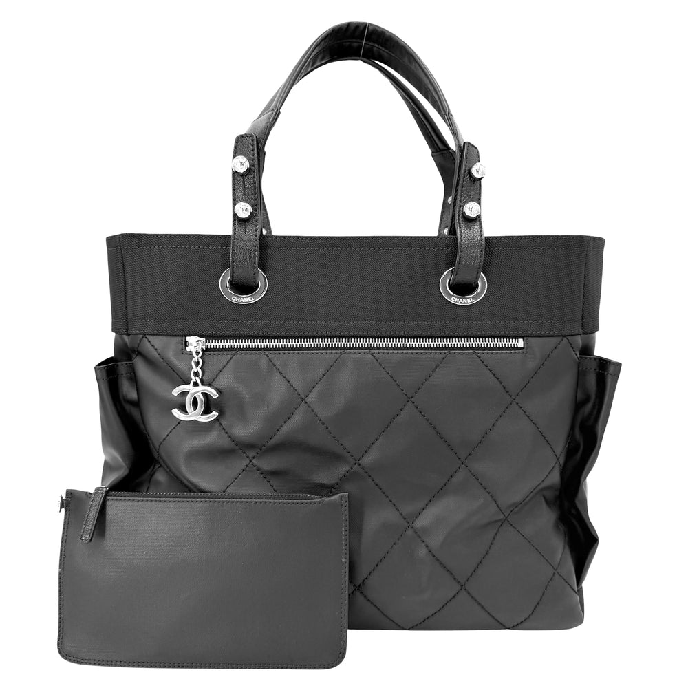 CHANEL シャネル トートバッグ パリビアリッツMM ハンドバッグ ココマーク ココマーク ポーチ付き コーティングキャンバス レザー ブラック 黒 シルバー金具 レディース【中古品】