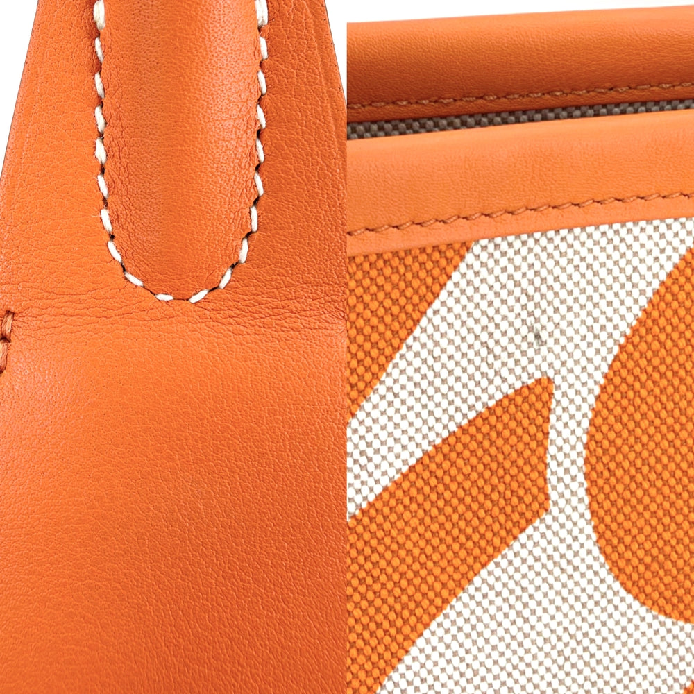 HERMES エルメス トートバッグ スティープル28 ハンドバッグ W刻印 キャンバス レザー オレンジ ベージュ シルバー金具 レディース 2024年【中古品】