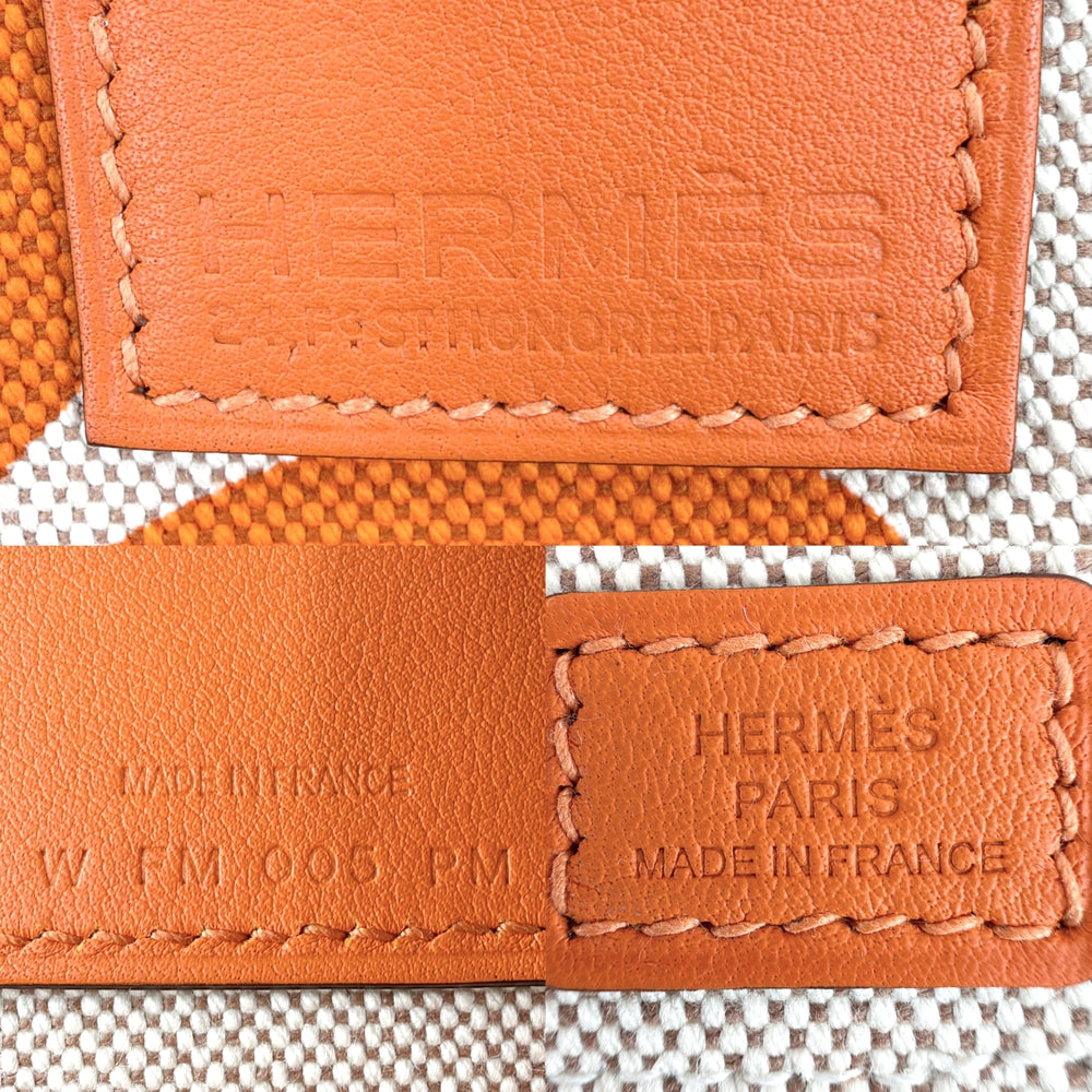 HERMES エルメス トートバッグ スティープル28 ハンドバッグ W刻印 キャンバス レザー オレンジ ベージュ シルバー金具 レディース 2024年【中古品】