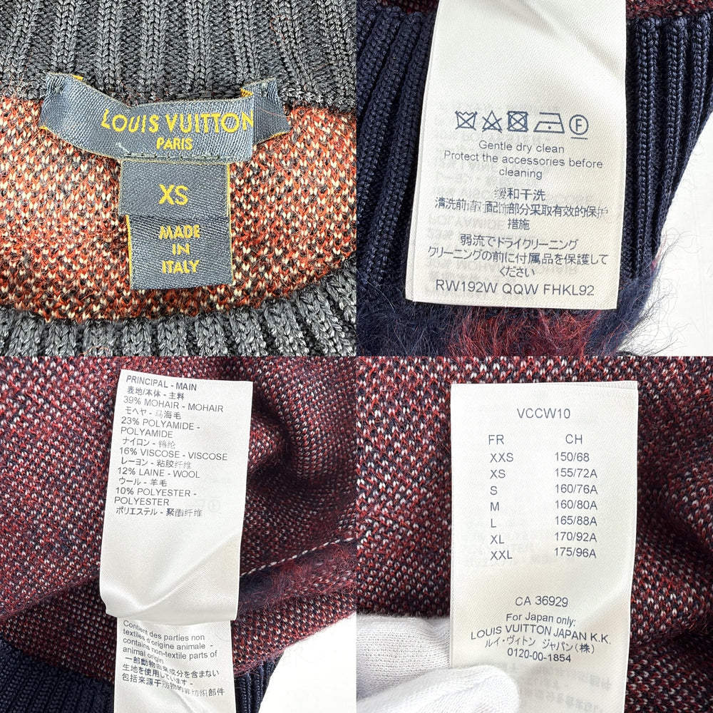 LOUIS VUITTON ルイヴィトン ニット チェック シャギーニット プルオーバー 長袖 アパレル 服 XS レッド 赤 ネイビー 紺 秋 冬 レディース【中古品】