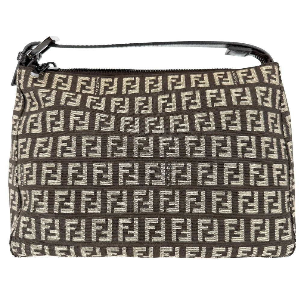 FENDI フェンディ ハンドバッグ ズッキーノ FFロゴ 8N0005 キャンバス レザー ブラウン 茶 ガンメタル金具 レディース【中古品】