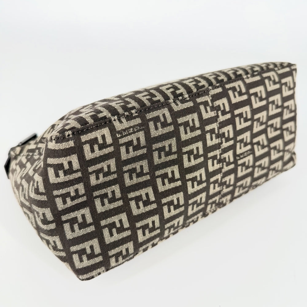 FENDI フェンディ ハンドバッグ ズッキーノ FFロゴ 8N0005 キャンバス レザー ブラウン 茶 ガンメタル金具 レディース【中古品】