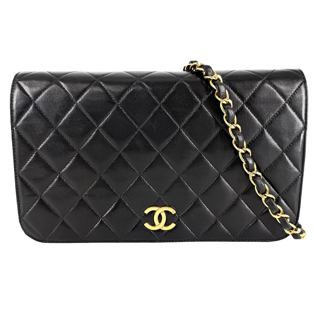 CHANEL シャネル ショルダーバッグ マトラッセ チェーン フルフラップ プッシュロック ココマーク ラムスキン ブラック 黒 ゴールド金具 レディース【中古品】