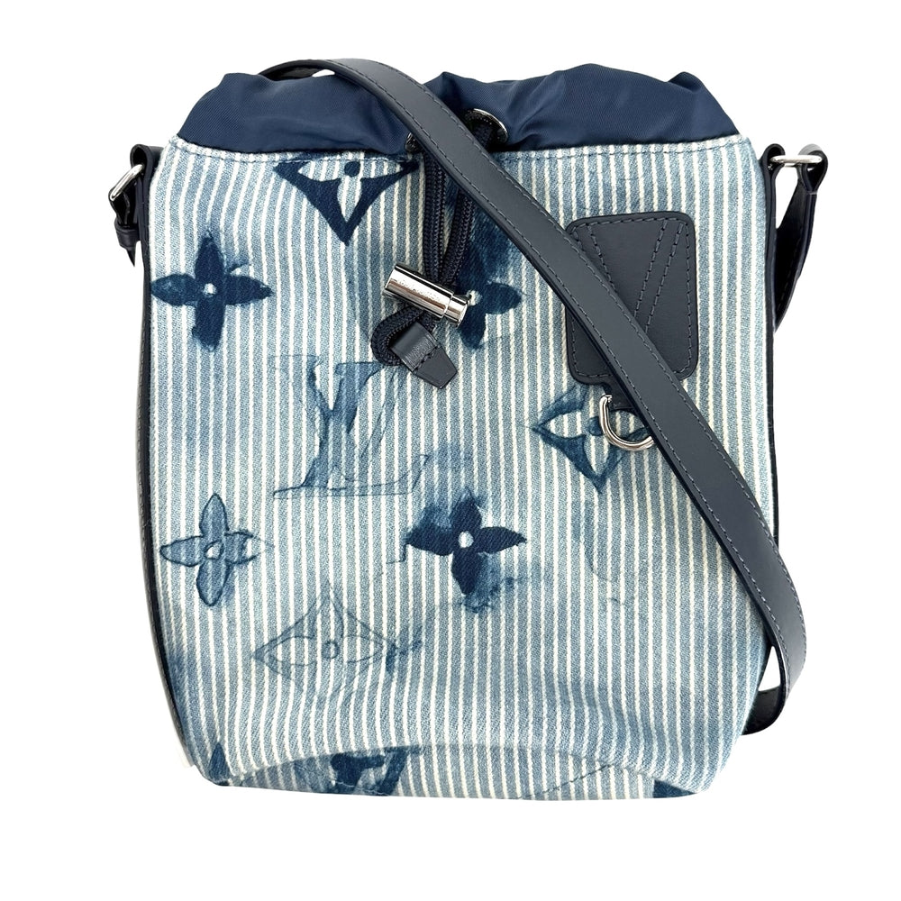 LOUIS VUITTON ルイヴィトン ショルダーバッグ モノグラムウォーターカラー サックマランメッセンジャー 鞄 かばん M57830 キャンバス レザー ブルー 青 シルバー金具 メンズ【中古品】