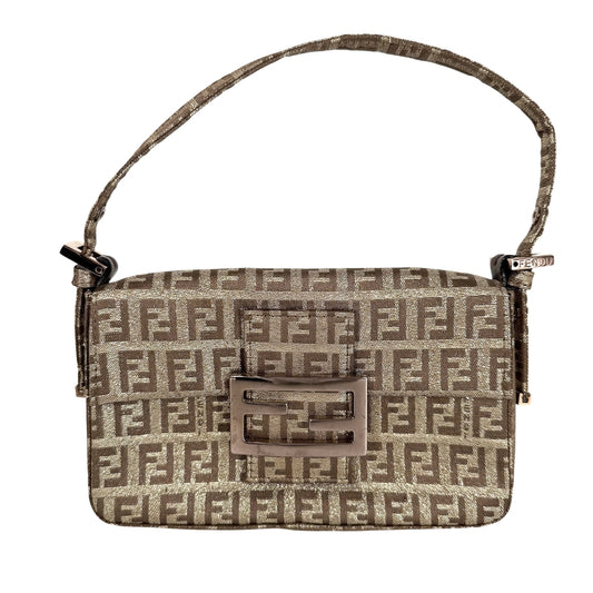 FENDI フェンディ ハンドバッグ ズッキーノ マンマバケット ミニ ポーチ キャンバス レザー ゴールド ピンクゴールド金具 レディース【中古品】
