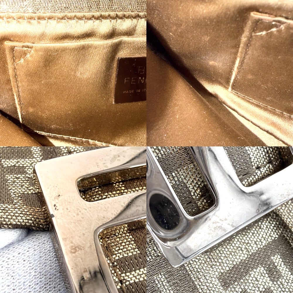 FENDI フェンディ ハンドバッグ ズッキーノ マンマバケット ミニ ポーチ キャンバス レザー ゴールド ピンクゴールド金具 レディース【中古品】