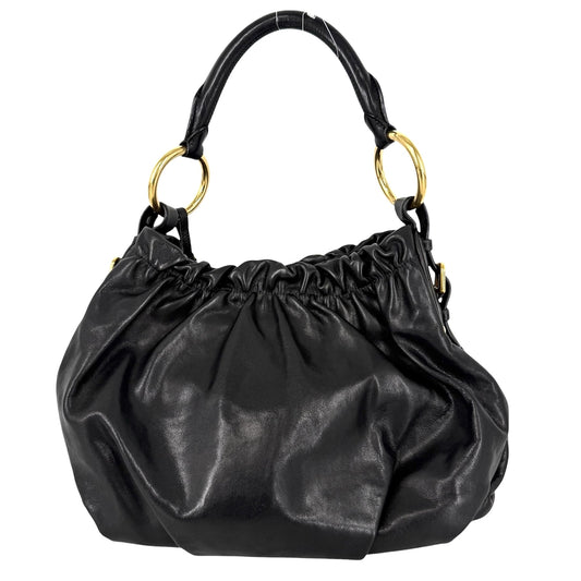 PRADA プラダ トートバッグ ギャザー ハンドバッグ ワンショルダー レザー ブラック 黒 ゴールド金具 レディース【中古品】
