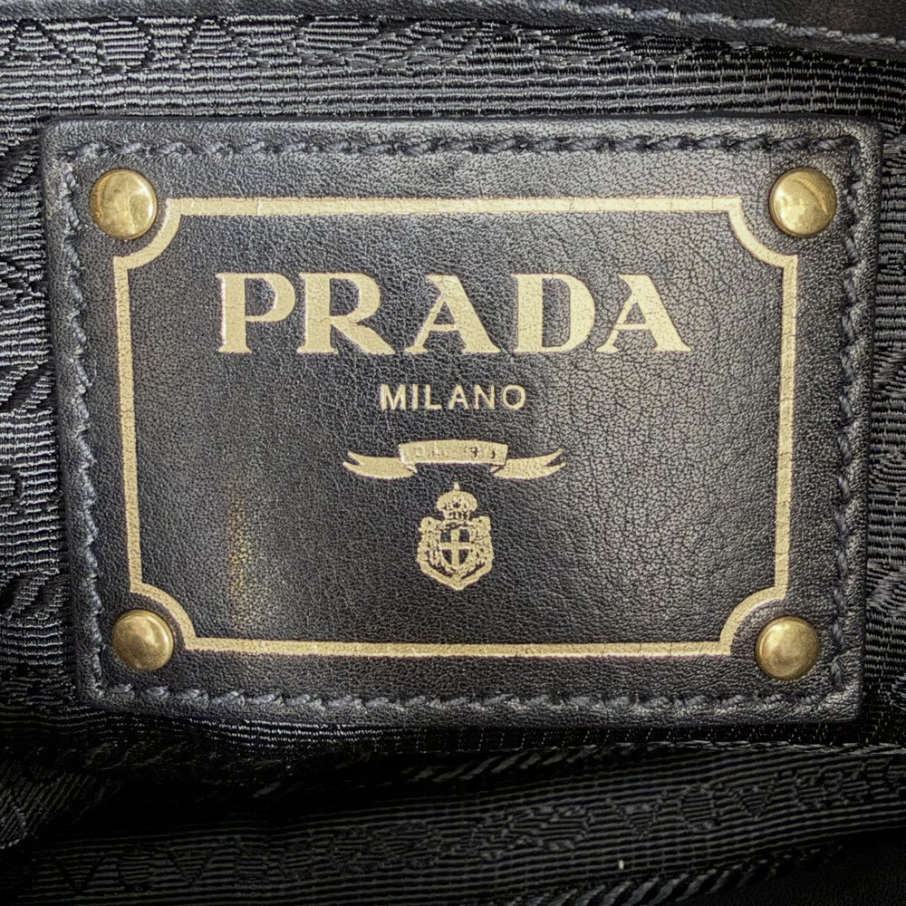 PRADA プラダ トートバッグ ギャザー ハンドバッグ ワンショルダー レザー ブラック 黒 ゴールド金具 レディース【中古品】