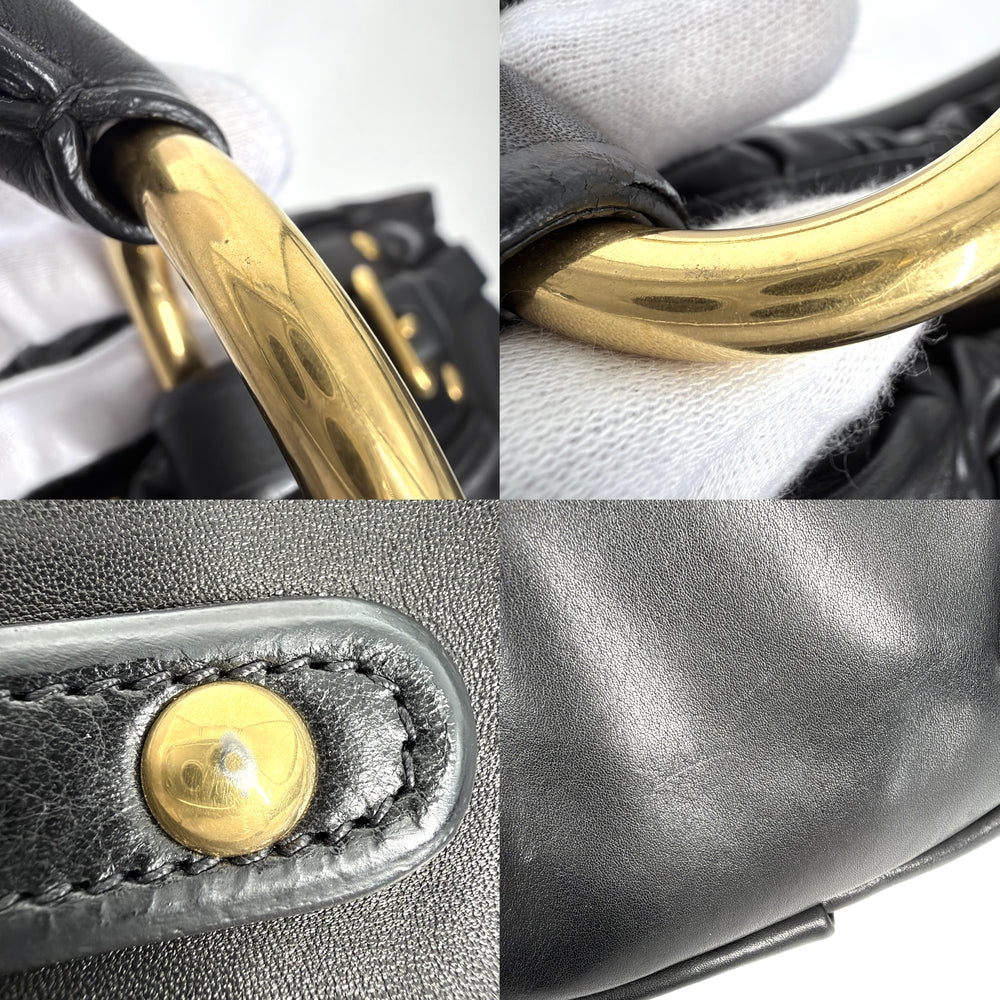 PRADA プラダ トートバッグ ギャザー ハンドバッグ ワンショルダー レザー ブラック 黒 ゴールド金具 レディース【中古品】