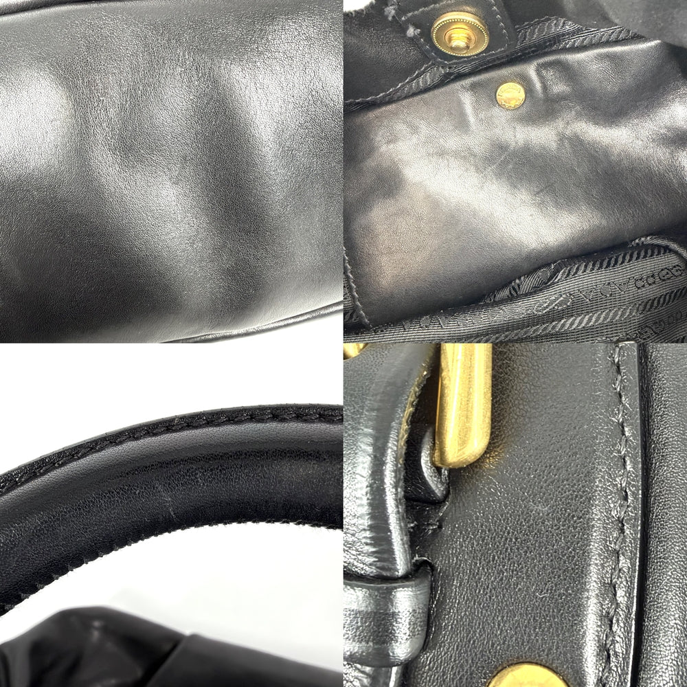 PRADA プラダ トートバッグ ギャザー ハンドバッグ ワンショルダー レザー ブラック 黒 ゴールド金具 レディース【中古品】