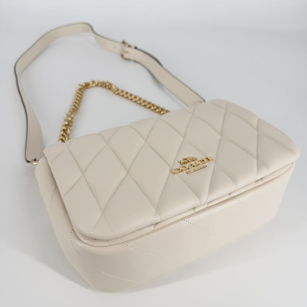 COACH コーチ 2WAY クイン バッグ キルティング ハンドバッグ ショルダーバッグ CY663 レザー ホワイト 白 ゴールド金具 レディース【中古品】
