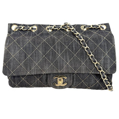 CHANEL シャネル ショルダーバッグ チェーンショルダー ココマーク ココ デニム ネイビー 紺 ゴールド金具 レディース【中古品】