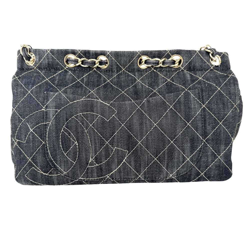 CHANEL シャネル ショルダーバッグ チェーンショルダー ココマーク ココ デニム ネイビー 紺 ゴールド金具 レディース【中古品】